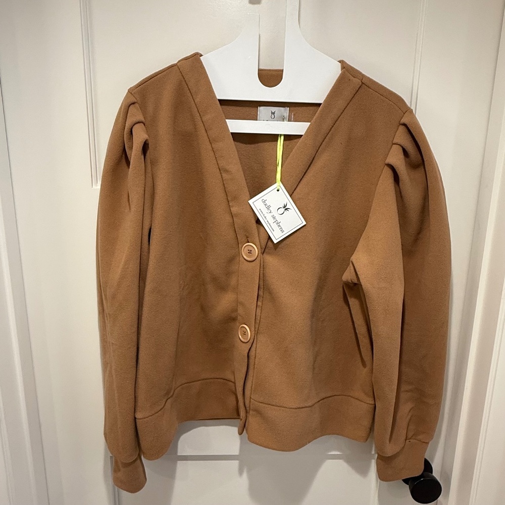 NWT Dudley Stephens Kelly Puff Sleeve Cardigan in Vello Fleece